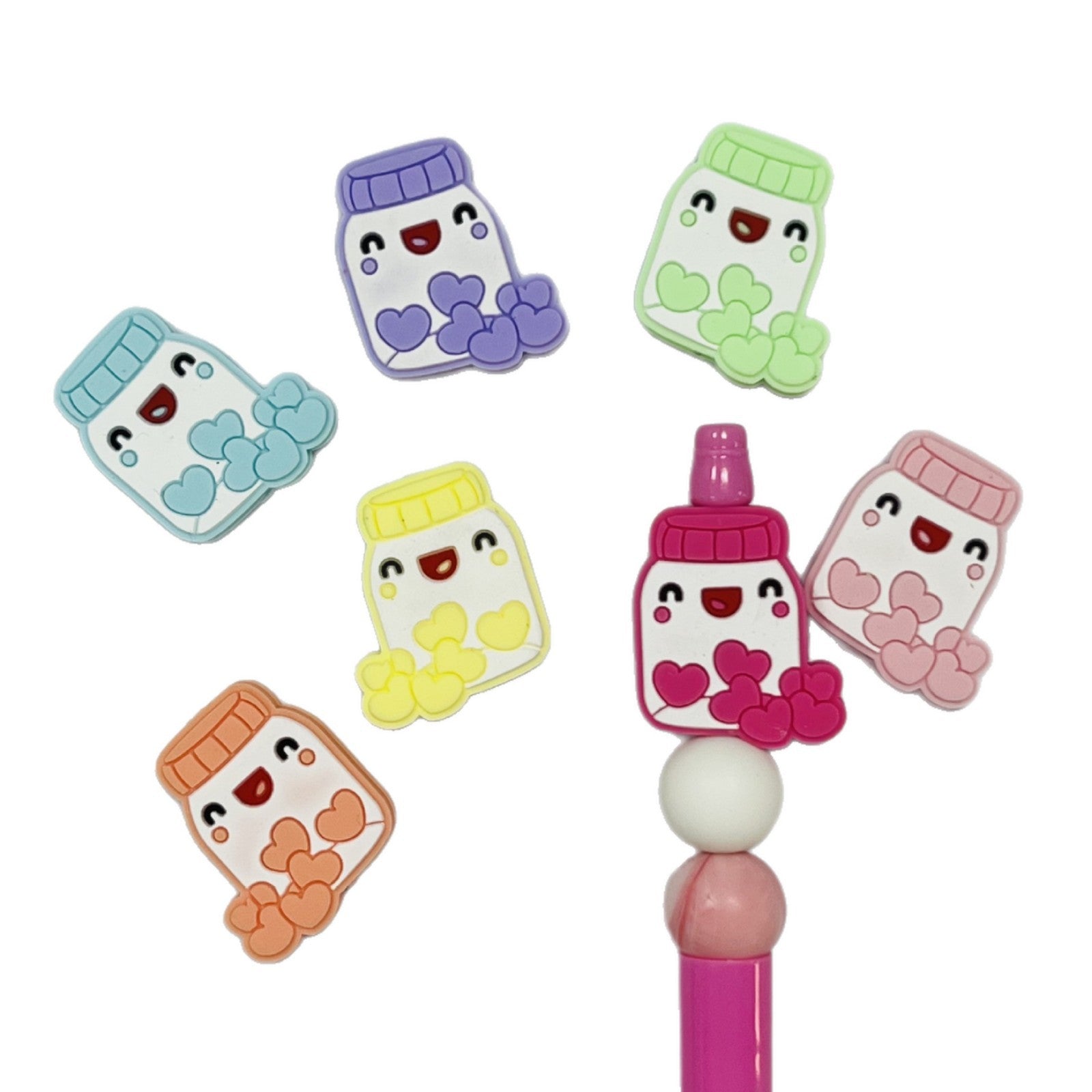 20Pcs Silicone Focal Beads Cartoon Heart Shaped Bottle Design 4