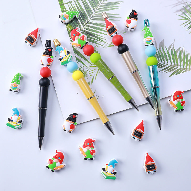 20Pcs Silicone Focal Beads Cartoon Writing Dwarf Holding Books and Apples 4