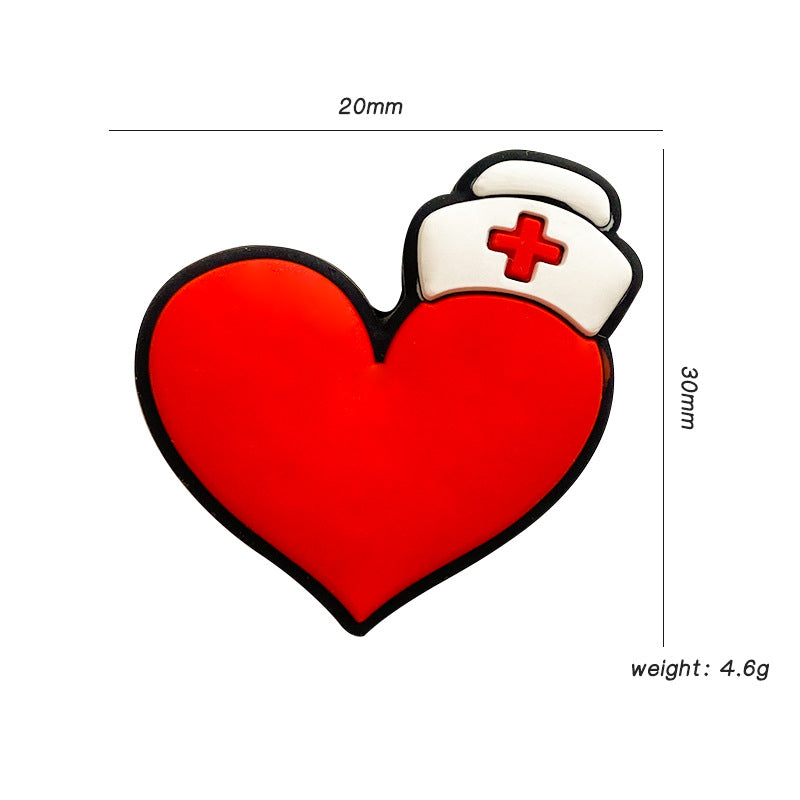 20pcs Silicone Focal Beads Nurse Hat Red Heart Design