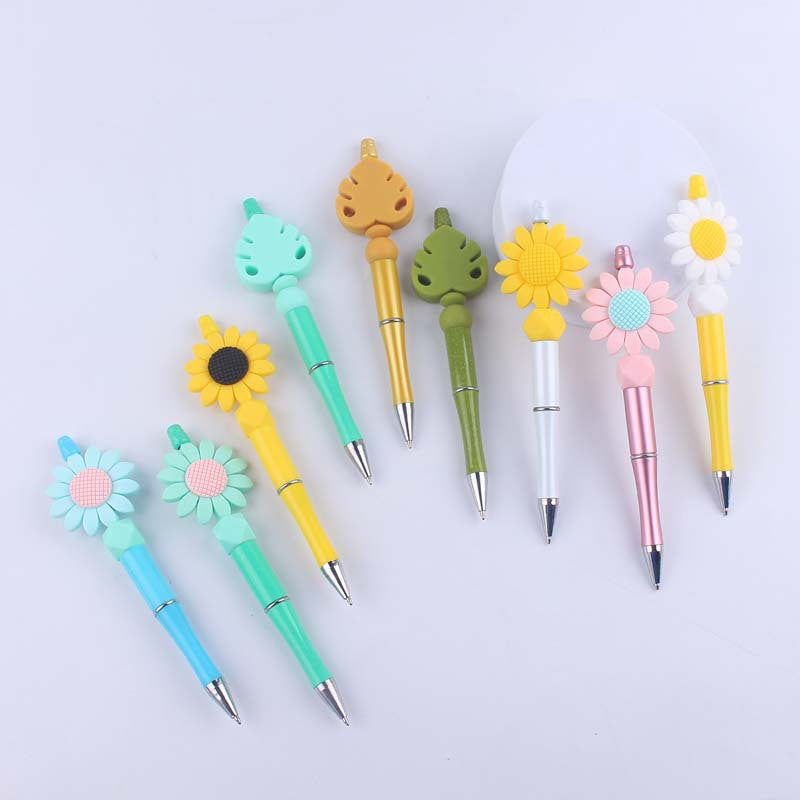 Flower Silicone Beaded Pens Handmade Novelty Ballpoint Pens Gift