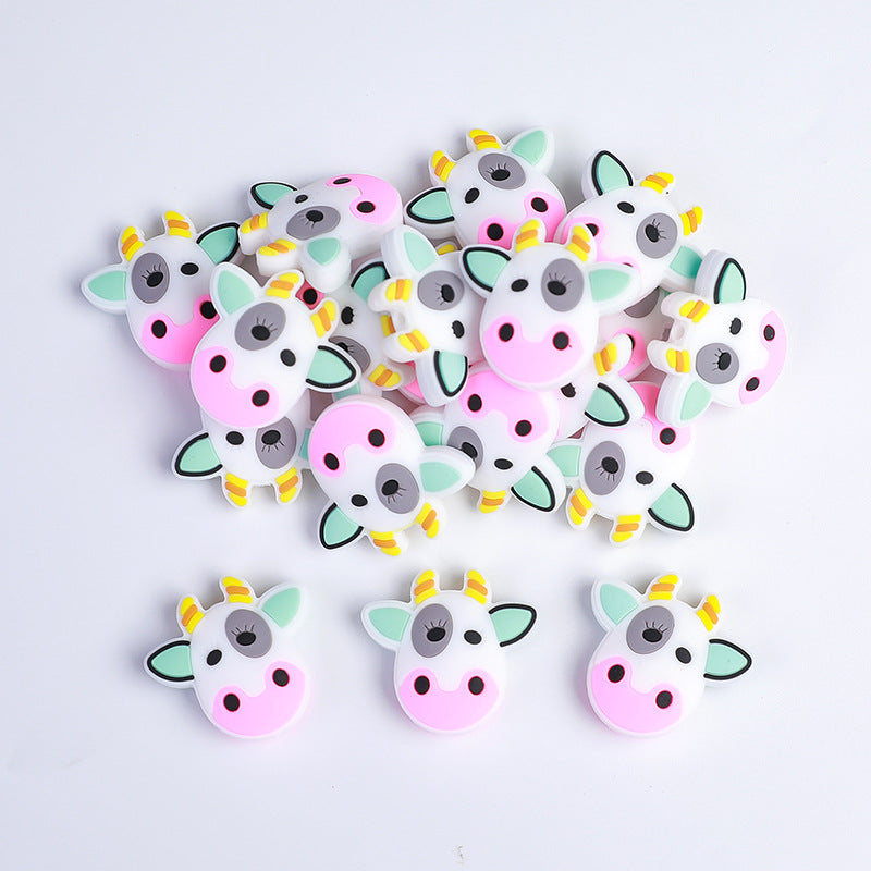20pcs Silicone Focal Beads Cow Face Colorful Details 2