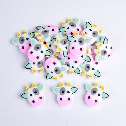 20pcs Silicone Focal Beads Cow Face Colorful Details 2