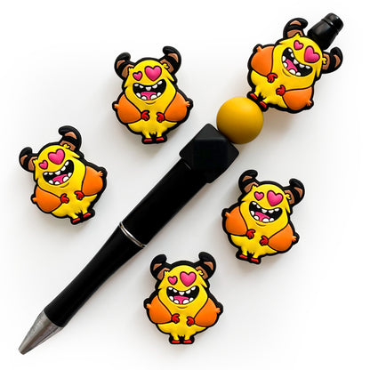 20Pcs Silicone Focal Beads Chicken Cow Cartoon Image Yellow Design 4