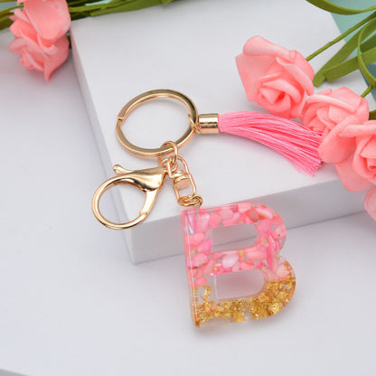 Resin Pink Tassel Letter Keychain A to Z Initial Charm 28
