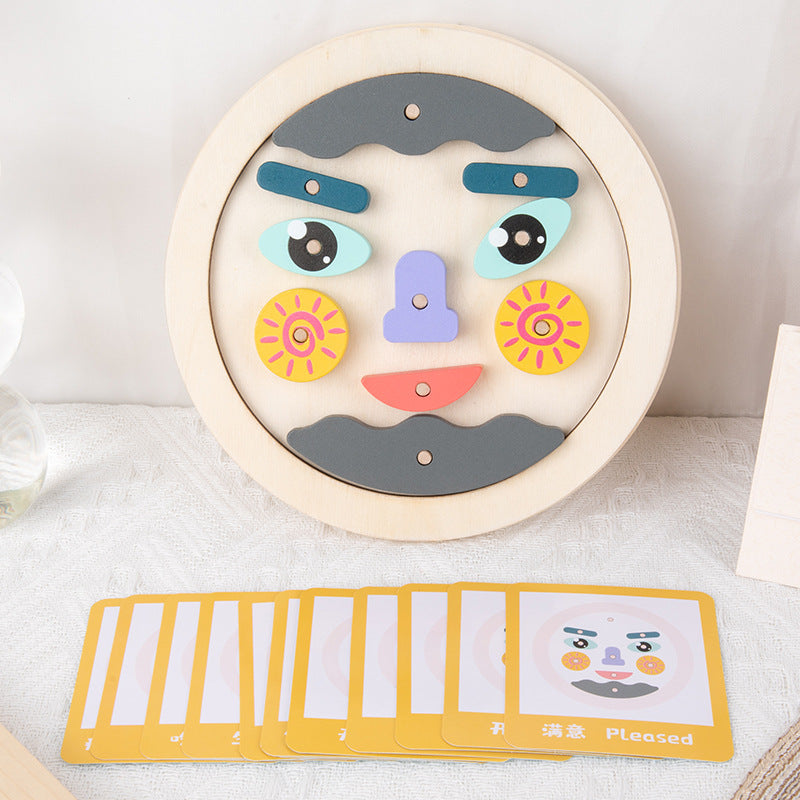 Wooden Mood Expression Building Blocks Puzzle Montessori Toys 3