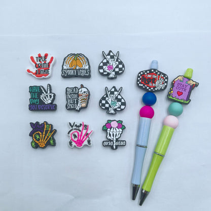 20Pcs Silicone Focal Beads Halloween Skeleton Hand Series Printed Text Design