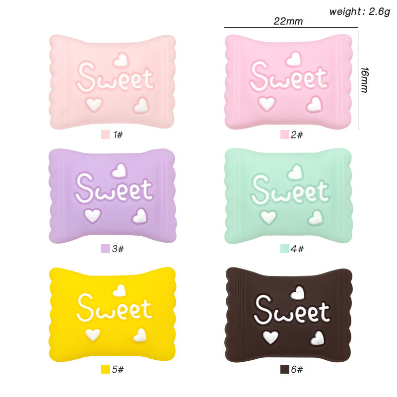 20Pcs Silicone 3D Focal Beads Color Candy Macaron With Sweet Text 2