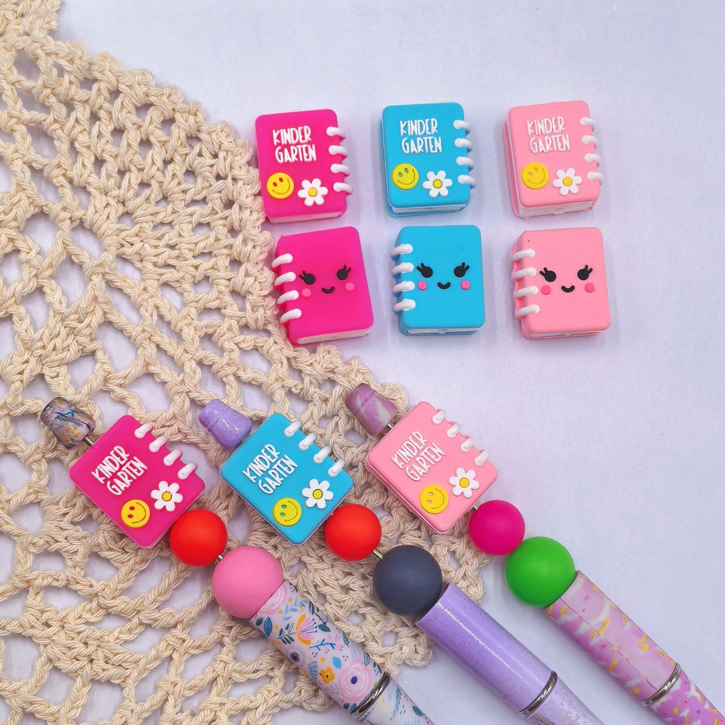 20Pcs Silicone 3D Focal Beads Flower Smiley Face Book with Spiral Binding 2