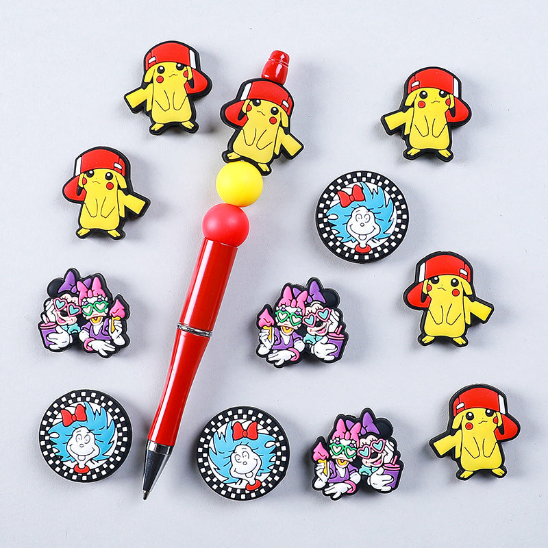 20pcs Silicone Focal Beads Yellow Mouse Round Cheeks Lightning Tail and Blue Hair Wild Character Face 2