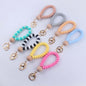 Flat Silicone Bead Wristlet Keychain with Wooden Accent
