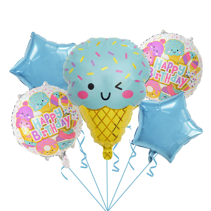 Cute Ice Cream and Candy Foil Balloon Set Birthday Party Decoration 5pcs 7