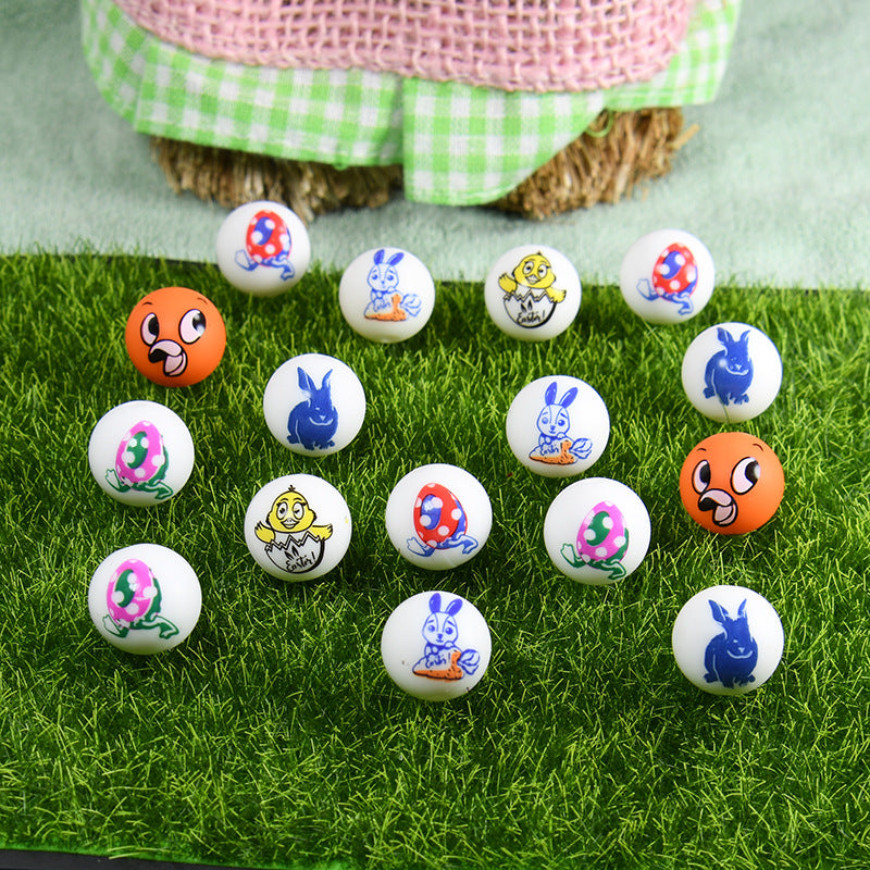 20pcs 15mm Easter Silicone Beads Bunny Egg Chicken Printed Design 2