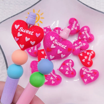 20Pcs Silicone 3D Focal Beads Valentine Day Love Heart Sweet Text