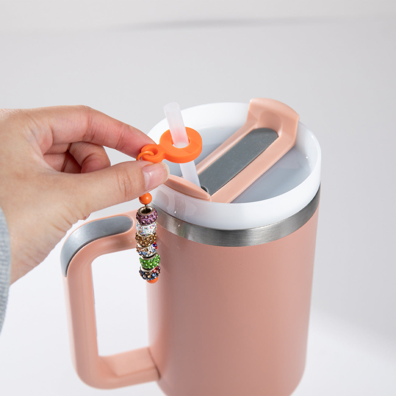 Beadable Tumbler Straw Holder Silicone DIY Accessory with Keychain Bar 2