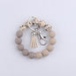 Leopard Print Tassel Silicone Bead Wristlet Keychain Charm 8