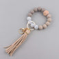 Leather PU Tassel Silicone Bead Wristlet Keychain 11