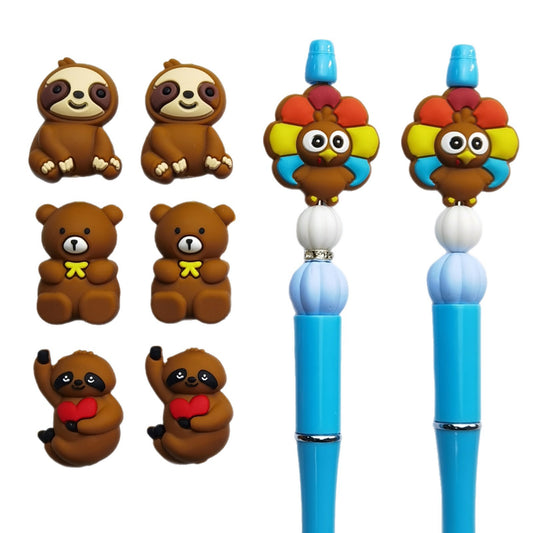 20Pcs Silicone 3D Focal Beads Cartoon Animal Teddy Bear Sloth Turkey