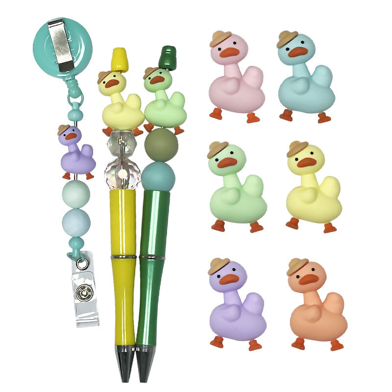 20Pcs Silicone 3D Focal Beads Macaroon Color Duck Wearing Hat 5