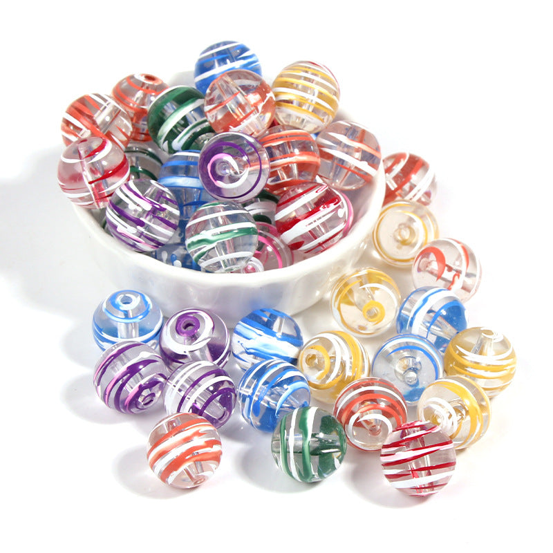 10pcs 16mm Striped Round Acrylic Beads for Jewelry Making