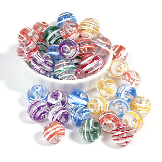 10pcs 16mm Striped Round Acrylic Beads for Jewelry Making