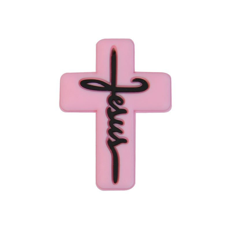 20pcs Silicone Focal Beads Jesus Cross Printed Text Design 10