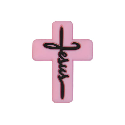20pcs Silicone Focal Beads Jesus Cross Printed Text Design 10