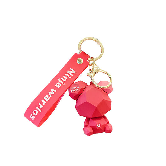 Diamond Bear Silicone Bead Keychain with Printed Strap
