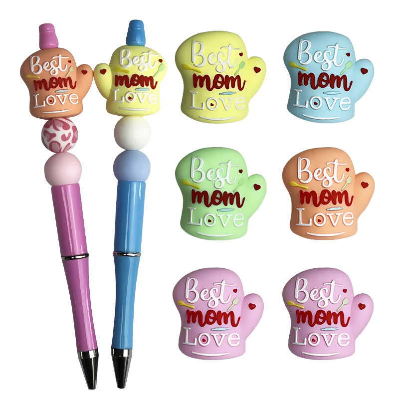 20Pcs Silicone 3D Focal Beads Mother Day Gloves Best Mom Love Print