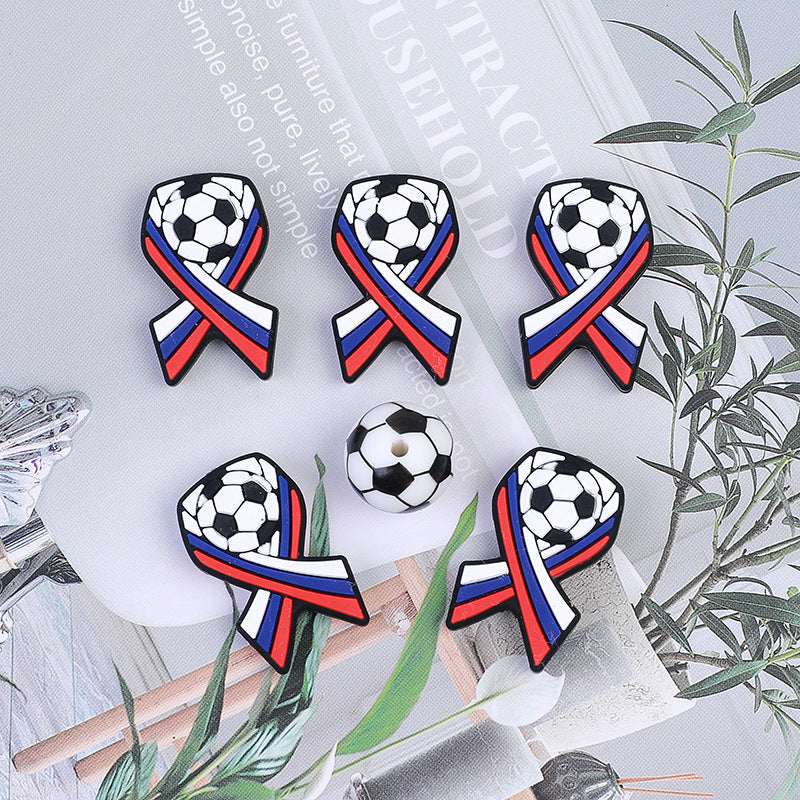 20pcs Silicone Focal Beads Football Bow With Soccer Ball Detail 2