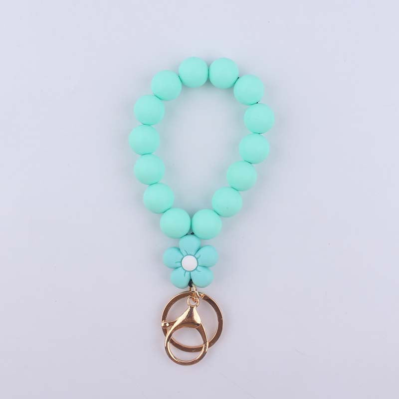 Flower Silicone Bead Wristlet Keychain with Daisy Charm 10
