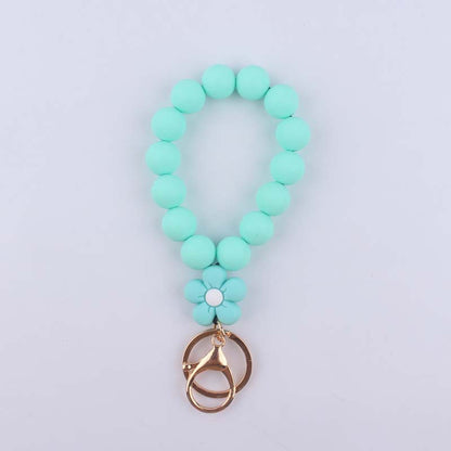 Flower Silicone Bead Wristlet Keychain with Daisy Charm 10