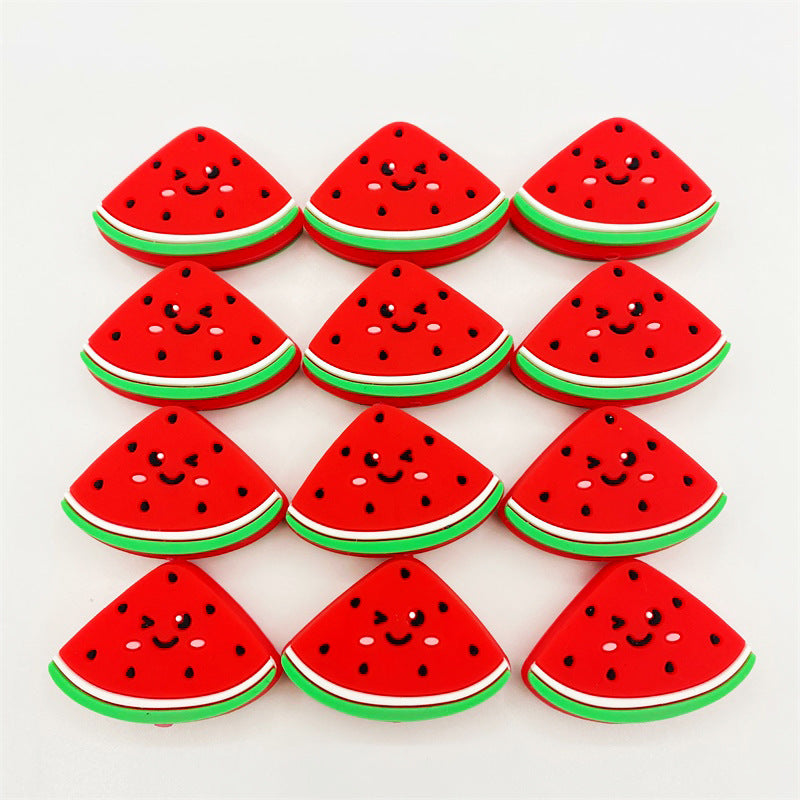 20pcs Silicone Focal Beads Cartoon Watermelon Slice with Smiling Face 2