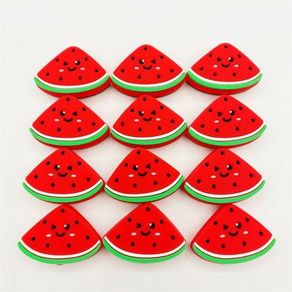 20pcs Silicone Focal Beads Cartoon Watermelon Slice with Smiling Face 2