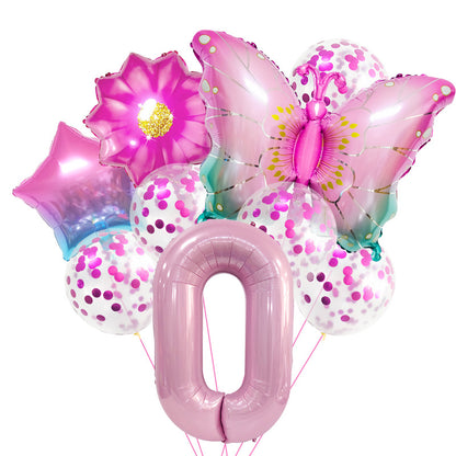 Pink Butterfly Foil Balloon Set Holiday Decoration 32 Inch 12