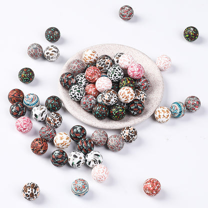 50pcs 15mm Rhombus Printed Silicone Beads Multi Color Design 6