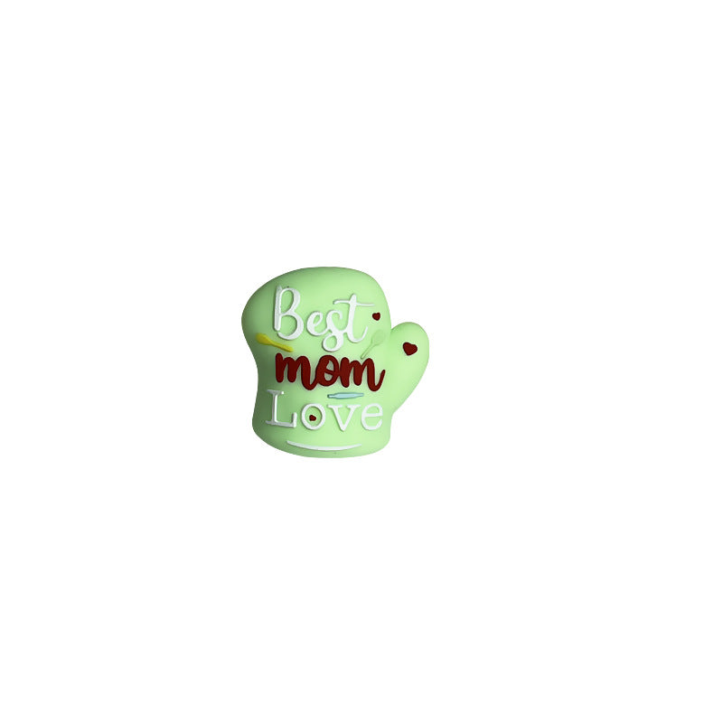 20Pcs Silicone 3D Focal Beads Mother Day Gloves Best Mom Love Print 10