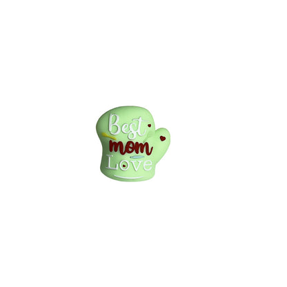 20Pcs Silicone 3D Focal Beads Mother Day Gloves Best Mom Love Print 10