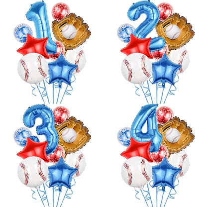 Baseball Foil Balloon Set One Year Birthday Party Decoration 9pcs