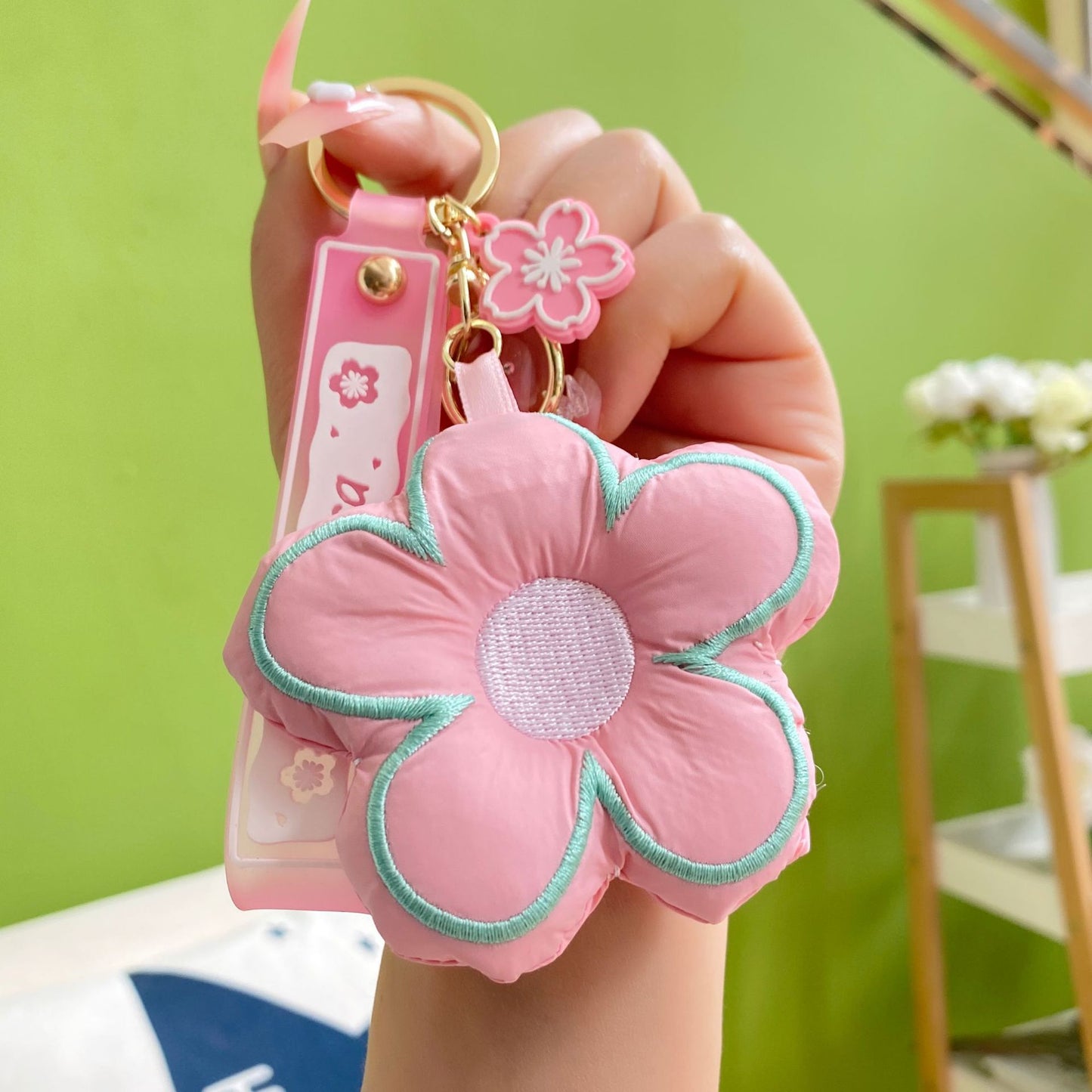 Cute Flower Cotton Cloth Keychain Soft Plush Charm 16x7.5cm 6