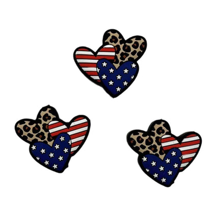 20pcs Silicone Focal Beads Independent Day US Flag Hearts Design 3