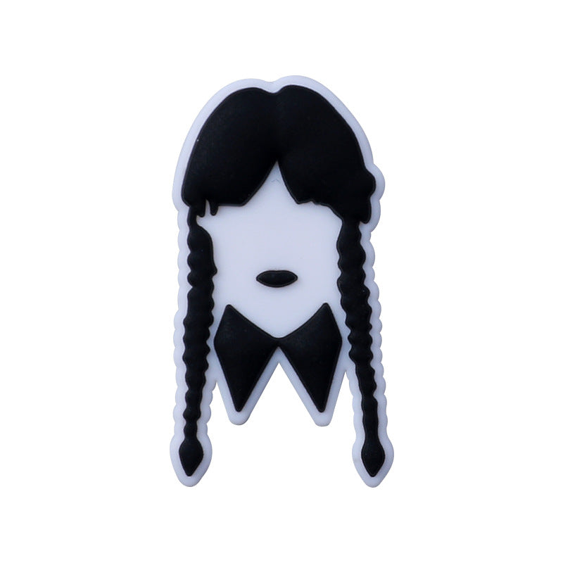 20pcs Silicone Focal Beads Wednesday Girl Front Facing with Braided Hair 7