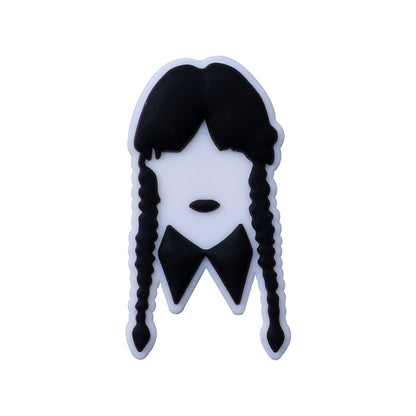 20pcs Silicone Focal Beads Wednesday Girl Front Facing with Braided Hair 7