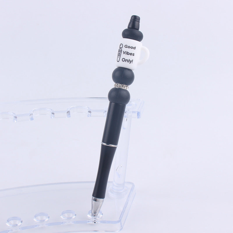 Black Cup Silicone Beaded Pens Handmade Novelty Pen Gift 10