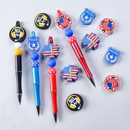20pcs Silicone Focal Beads Fire Dept Police Star Badge Design 2