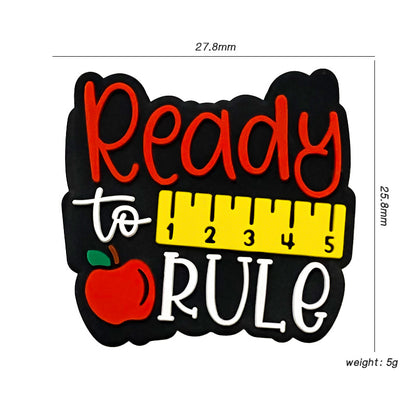 20Pcs Silicone Focal Beads Teacher Apple Ruler Printed Text Design 2
