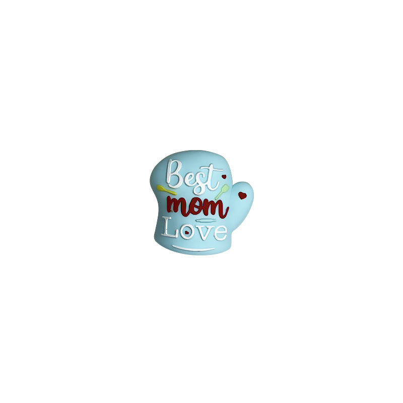 20Pcs Silicone 3D Focal Beads Mother Day Gloves Best Mom Love Print 8