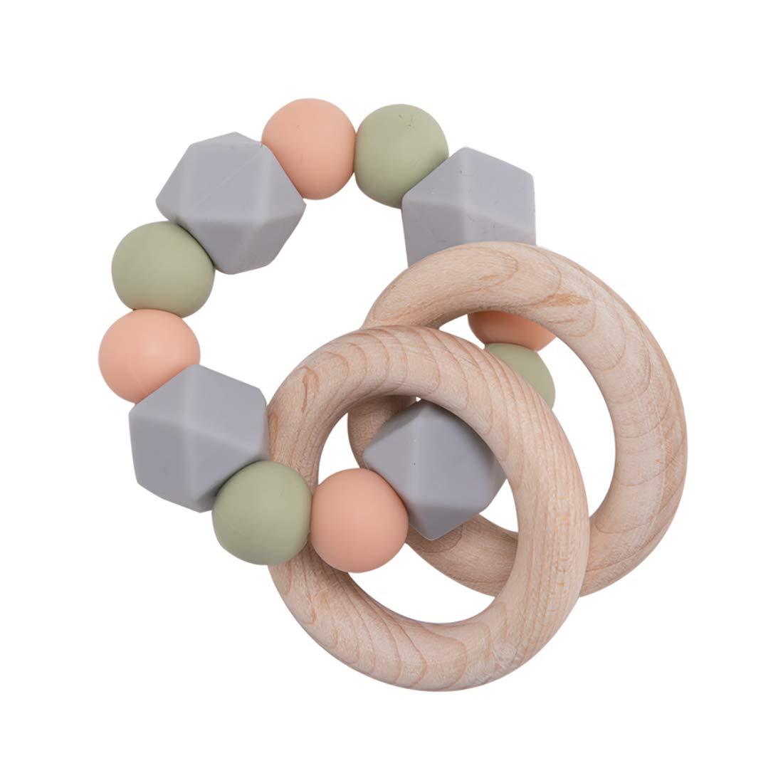 Wooden Beech Teething Ring Baby Teether Toy for 6 Months and Up 3