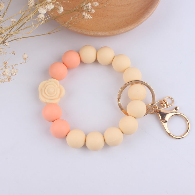 Daisy Rose Silicone Bead Wristlet Keychain 16