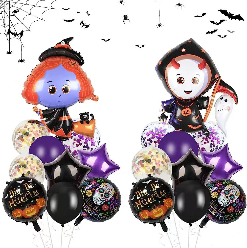 Halloween Witch and Little Ghost Foil Balloon Set Party Decoration