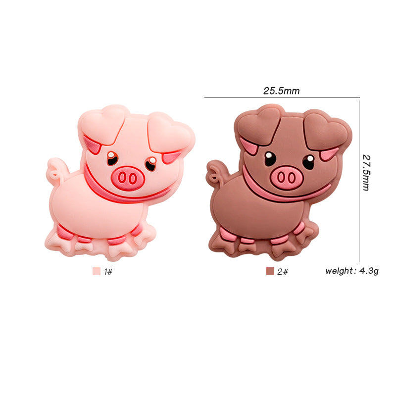 20pcs Silicone Focal Beads Pig Side Profile Cute Design 2